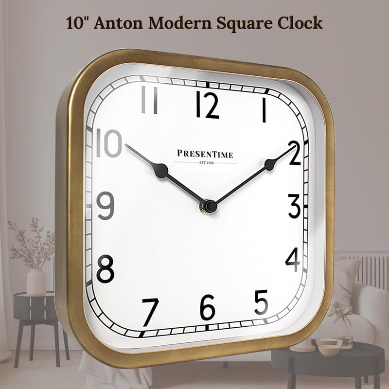Presentime & Co 10" Anton Vintage Square Clock, Silent No Ticking, Wall & Mantel 2 in 1 Clock, Desk and Shelf Clock, Tabletop DÃ©cor, Antique Hamilton Gold - Image 3